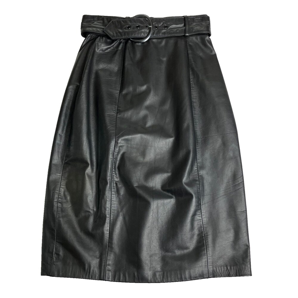 Vintage Laurice Leather‎ Pencil Skirt Womens 5/6 Belted Midi 80s 90s Slit Back